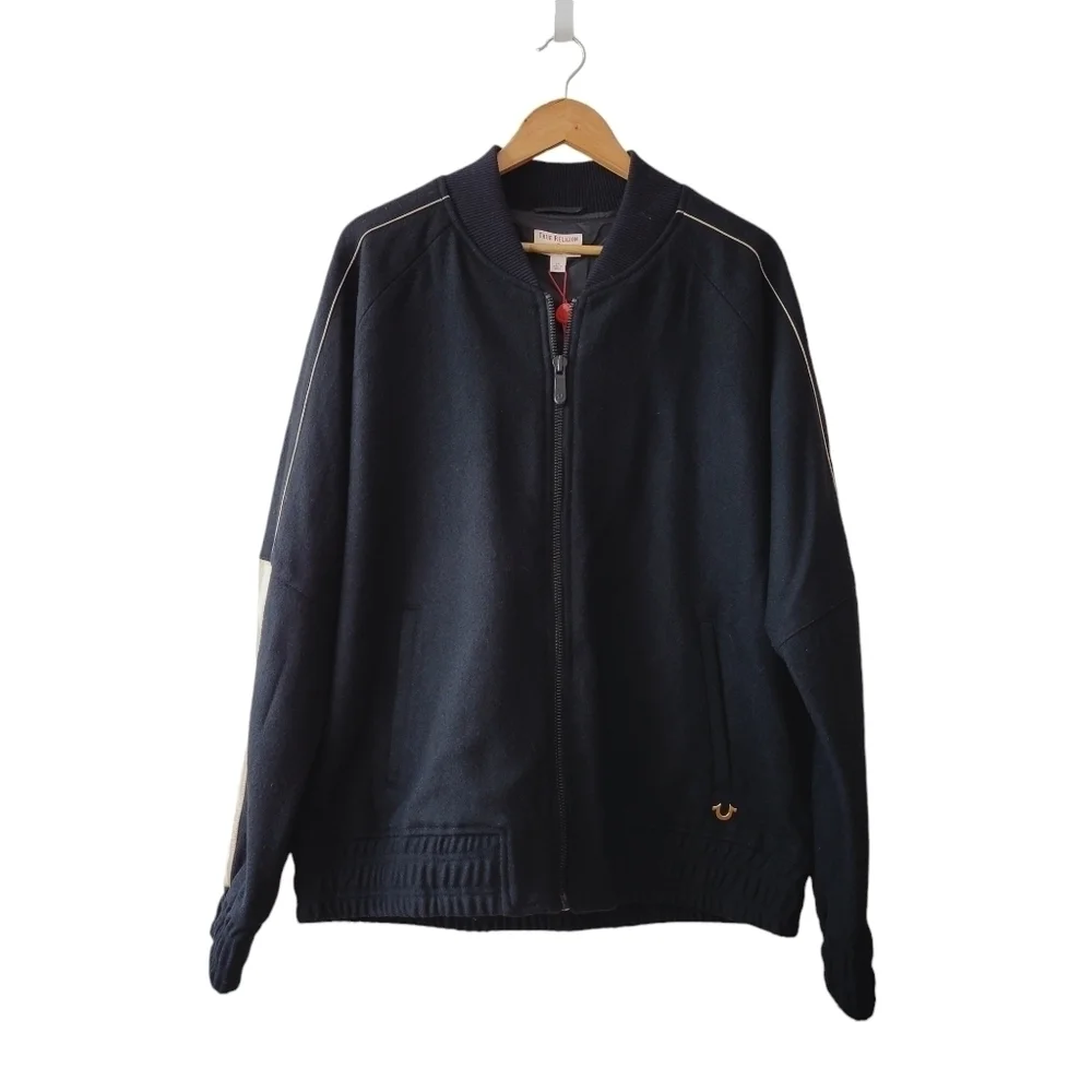 True Religion Black Wool Blend Varsity Jacket